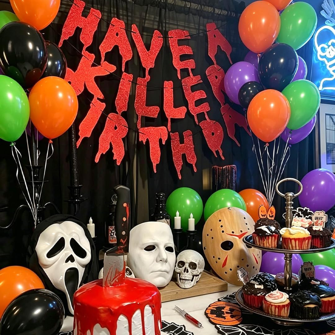 Halloween Party Balloons, 50Pcs 12Inch Green Purple Orange Black Balloons