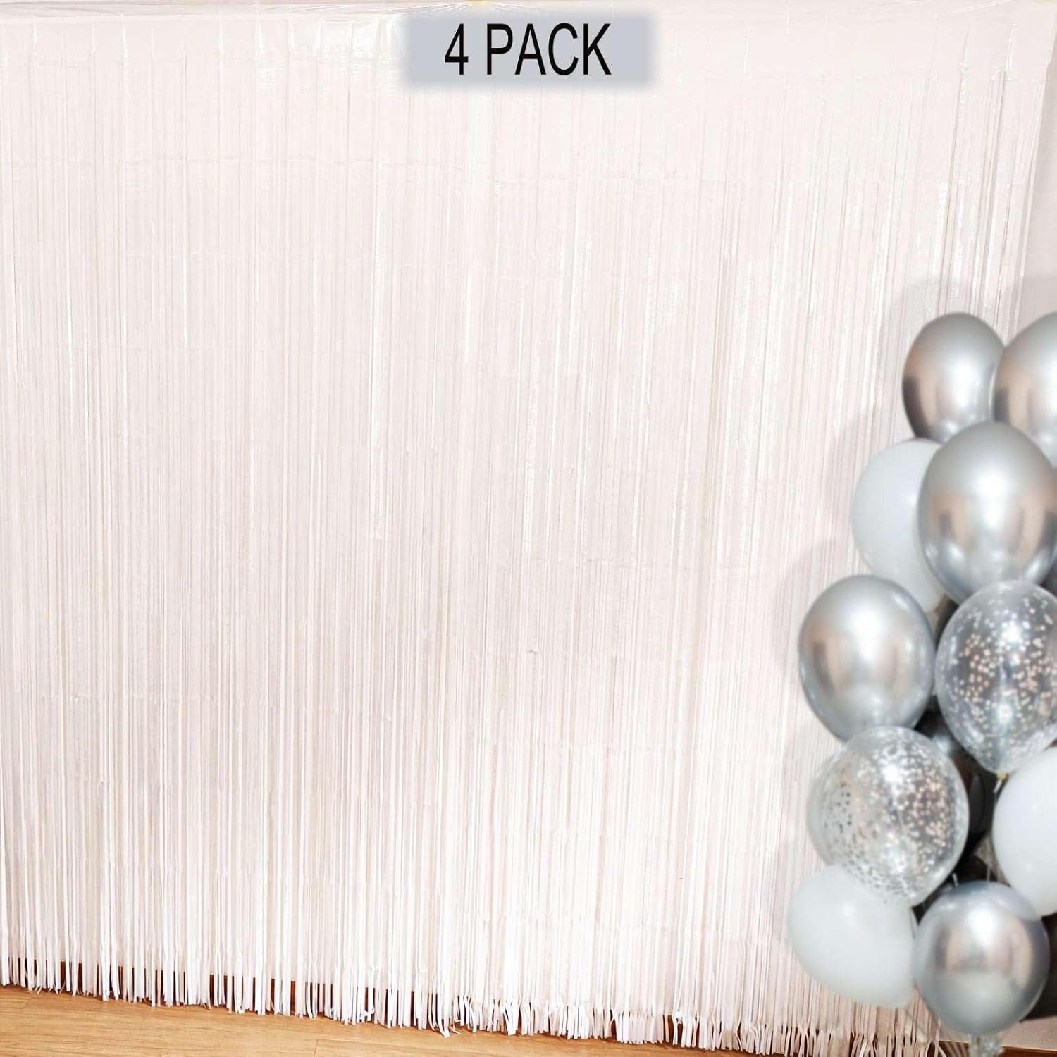 Blue Foil Fringe Curtain- 4 Pack of 3.2X8.2Ft Blue Streamers Backdrop Curtains for Party Decorations