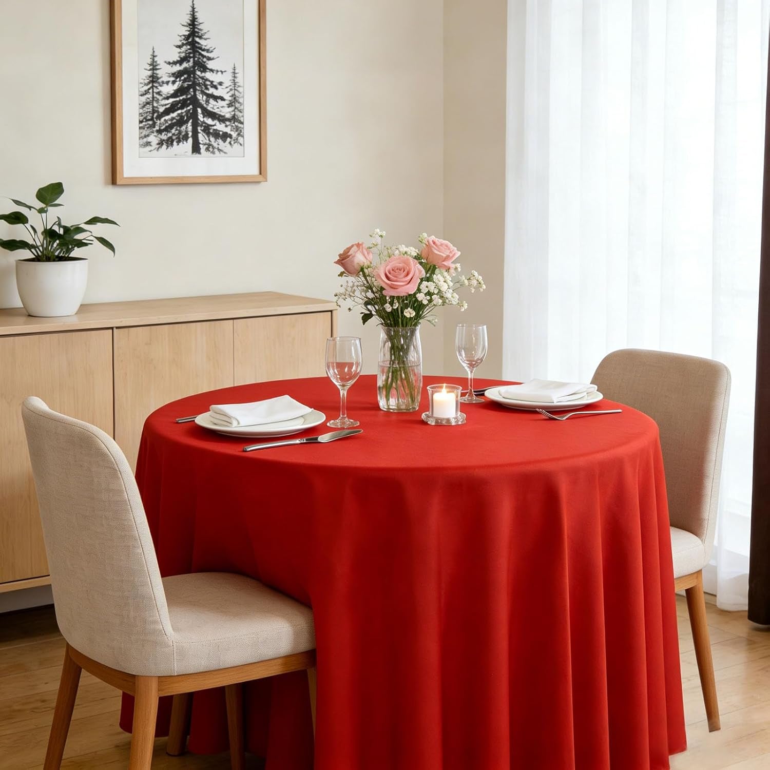 12 Pcs Disposable Tablecloths,84 Inch round Table Covers, Red Black White Plastic Tablecloths Bulk, Table Cover for Birthday Wedding Anniversary Graduation Party Decorations Supplies