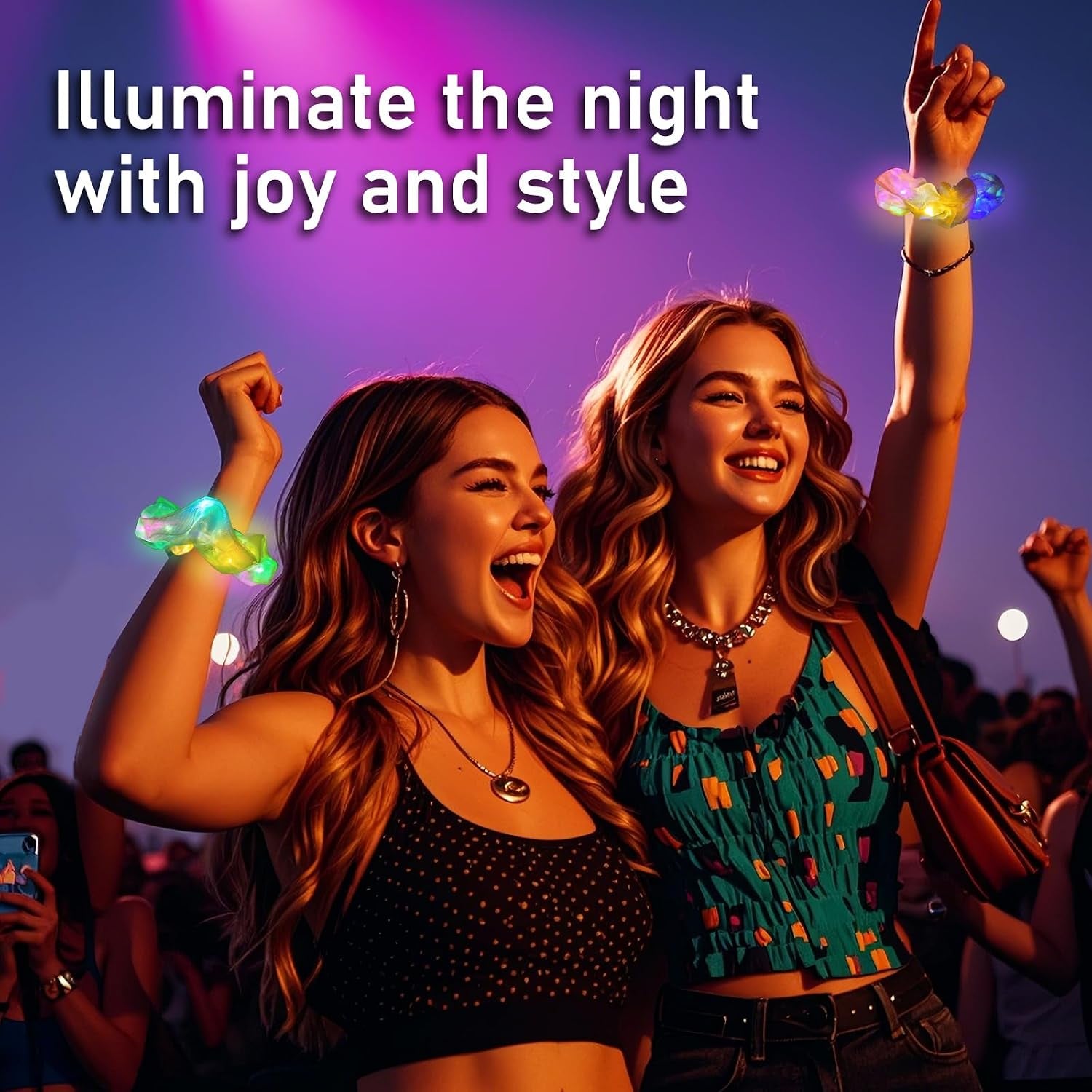 8 Pcs Light up Hair Scrunchies for Girls Women 3 Light Modes, 8 Hour Glow, Glow Party Accessories for Rave Festival