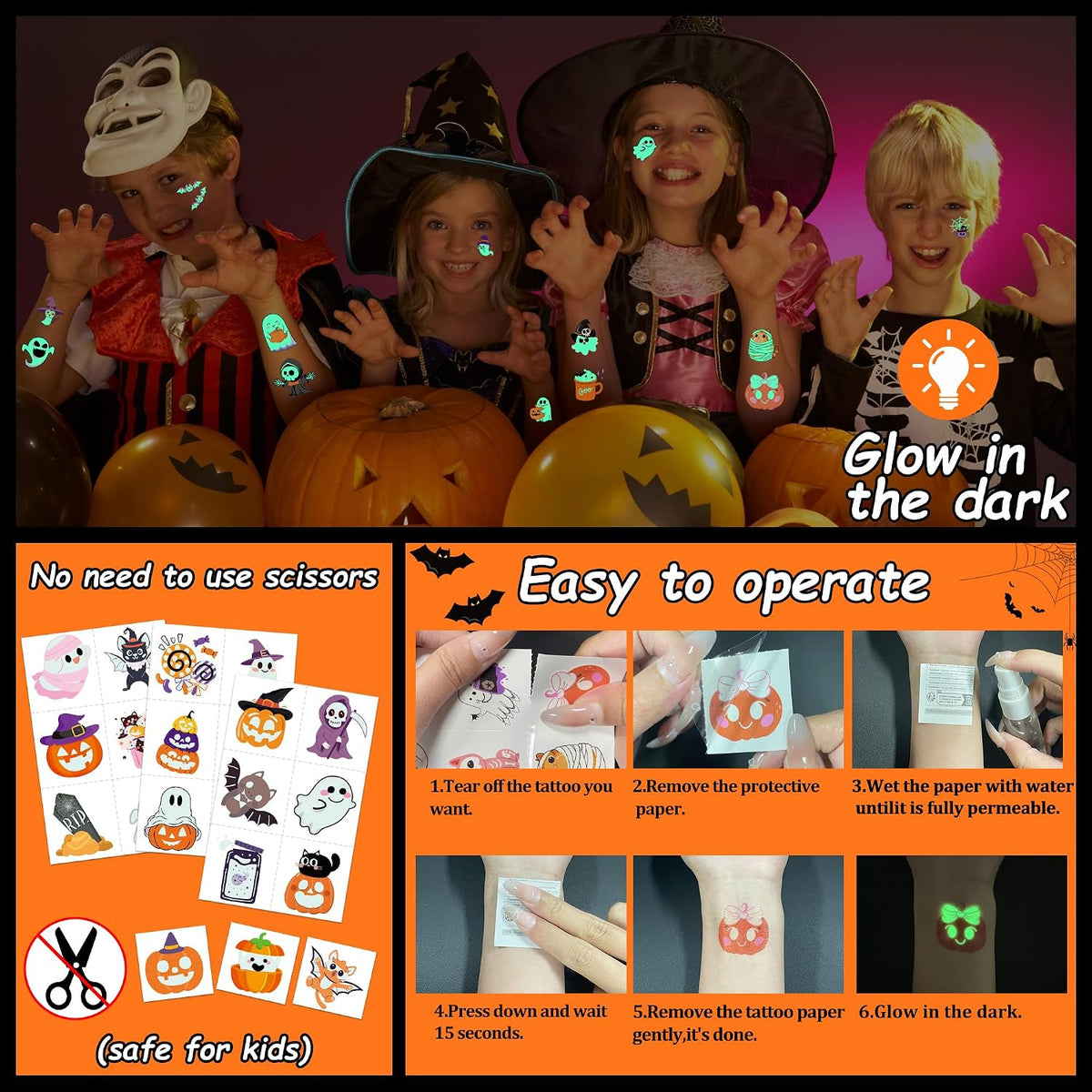 216 PCS Halloween Tattoos for Kids Halloween Party Favors Bulk