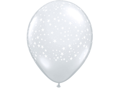 36" Qualatex Clear with White Stars Round Latex Balloons 2ct #29264
