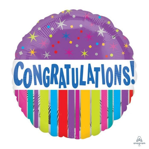 18" Congratulations Stripes Foil Helium Balloons #19642