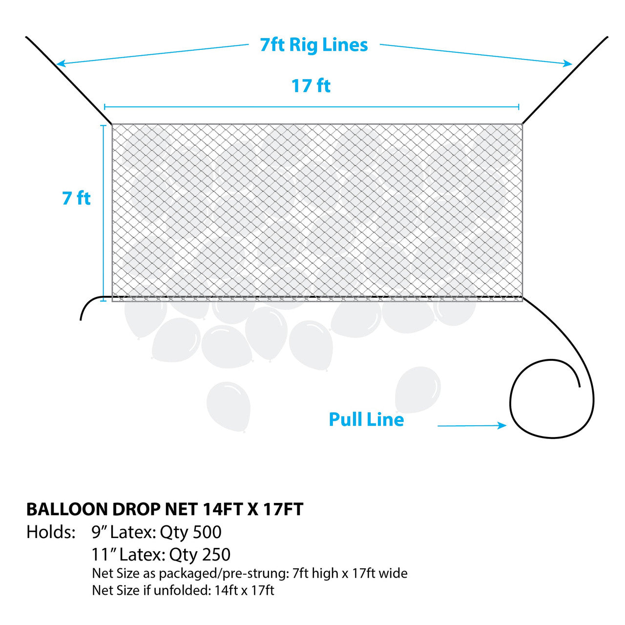 BALLOON DROP KIT 17' X 4.5' Includes 300 11" Latex Balloons #BNP-17-KIT