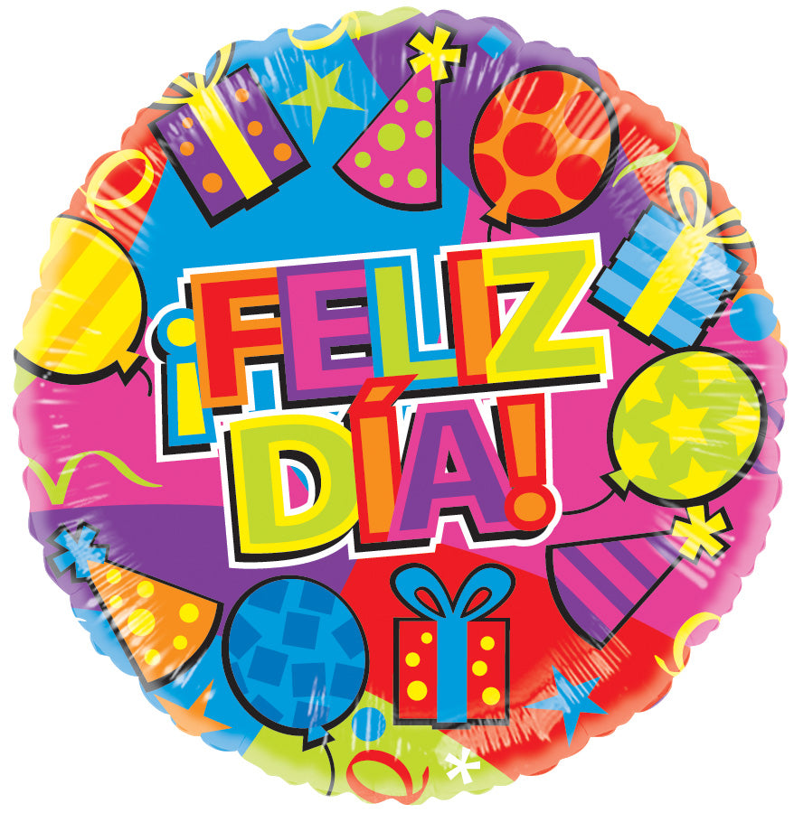 18" Spanish Feliz Dia Helium Gellibean Balloons (5 PACK) #34921