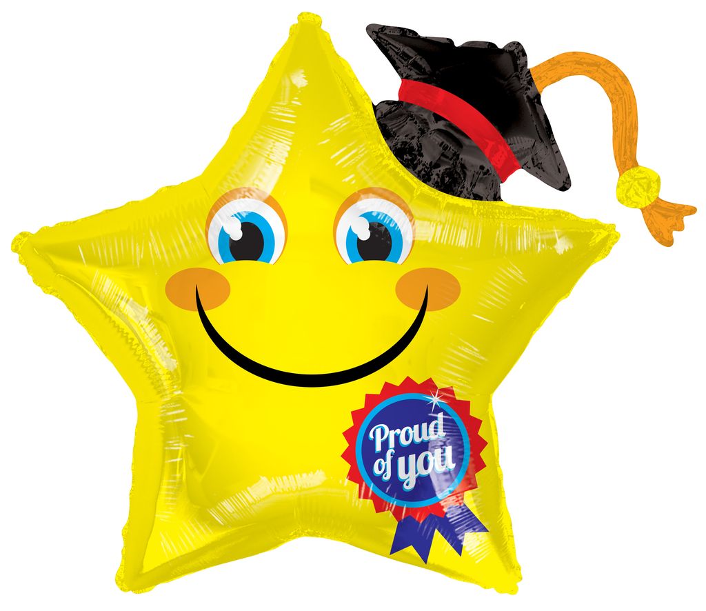 36" Jumbo Proud Of You Grad Smiley Star Helium Foil Balloon (1 Per Pack) #85242
