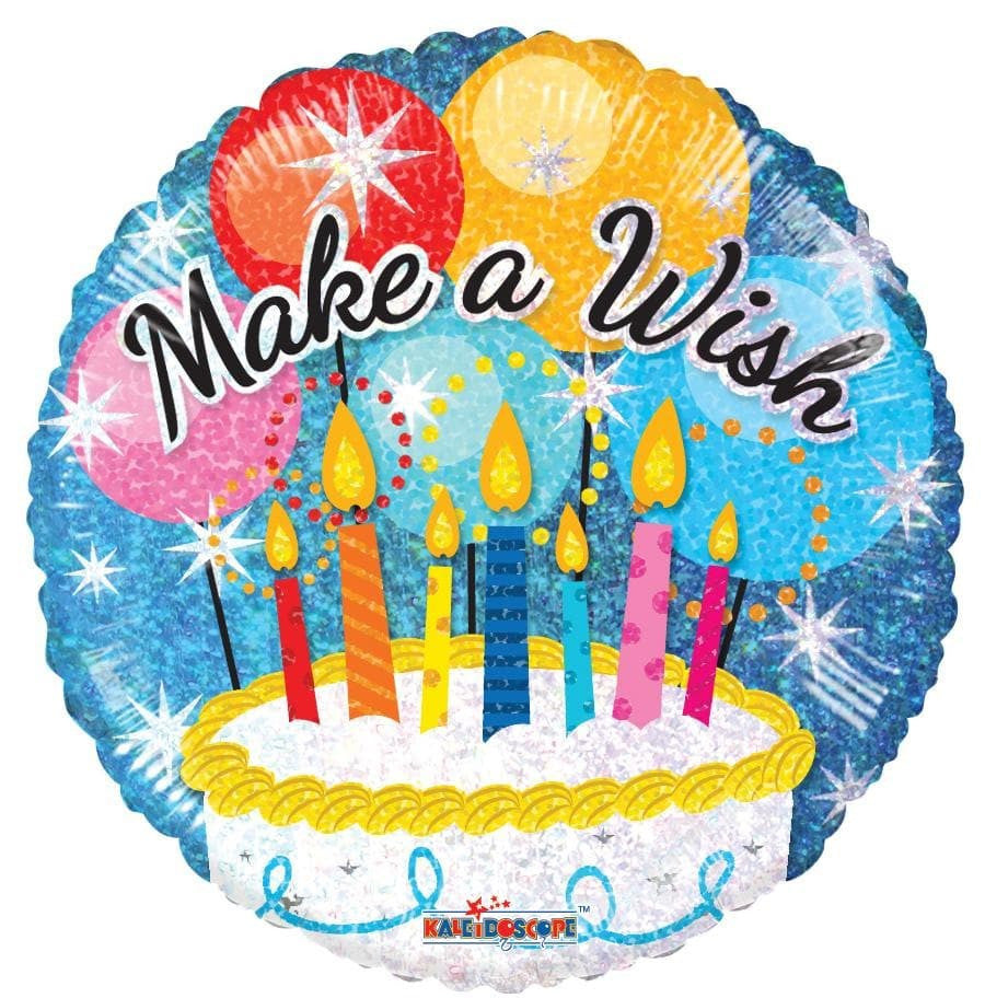 18" Make a Wish Birthday Cake Holographic Foil Balloons (5 PACK) #19538