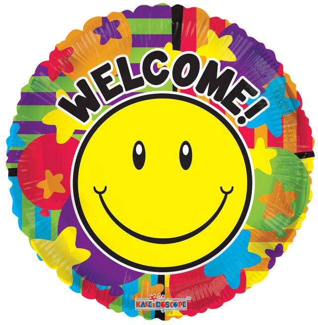18" Welcome Happy Smiley Face Gellibean Helium Balloons (5PACK) #19693