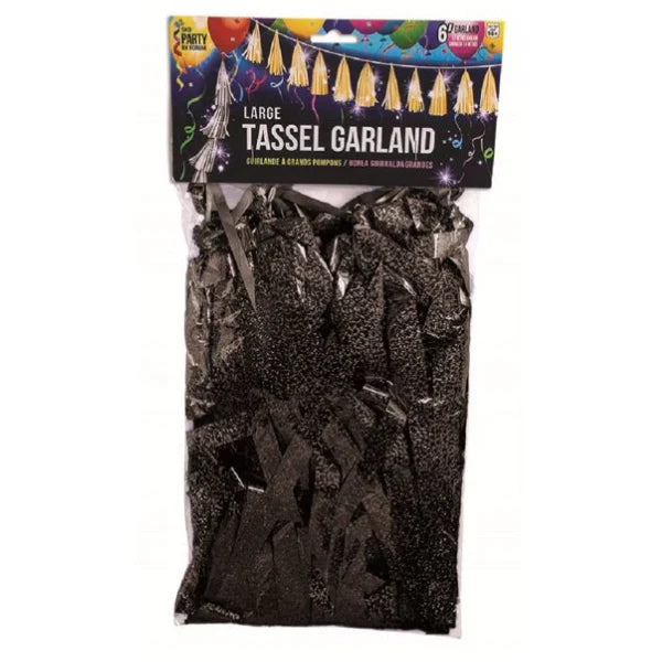 12" Balloon Tassel Black Holographic 12 Pack #LGTASBKH