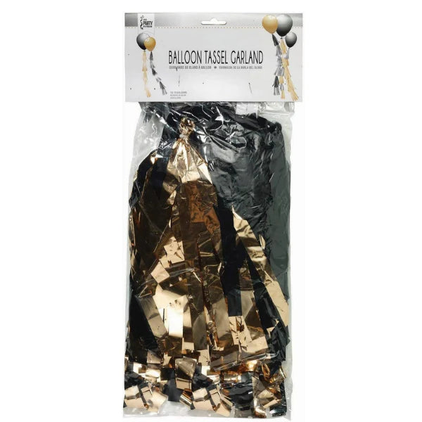 12" Balloon Tassel Rose Gold w/ Black 12 Pack #LGTASRGBL
