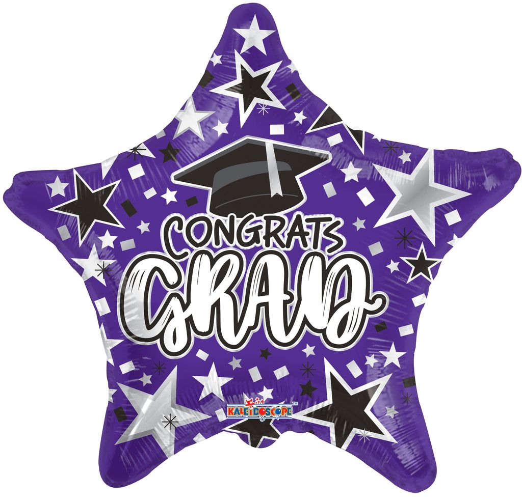 18" Congrats Grad Purple Star Helium Foil Balloons (5 Pack) #85336