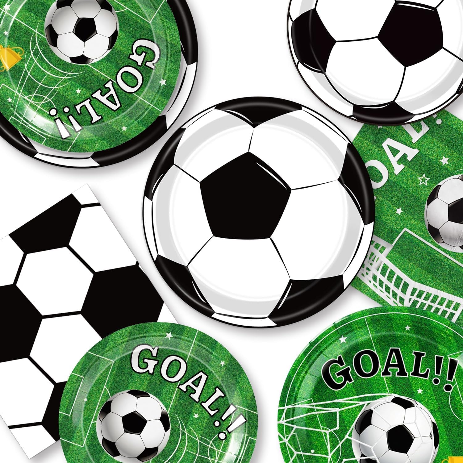 72 Pcs Soccer Plates and Napkins, Soccer Birthday Party Decorations Including Dinner Plates, Dessert Plates and Napkins for Boys Sports Soccer Party Decorations, Serves 24