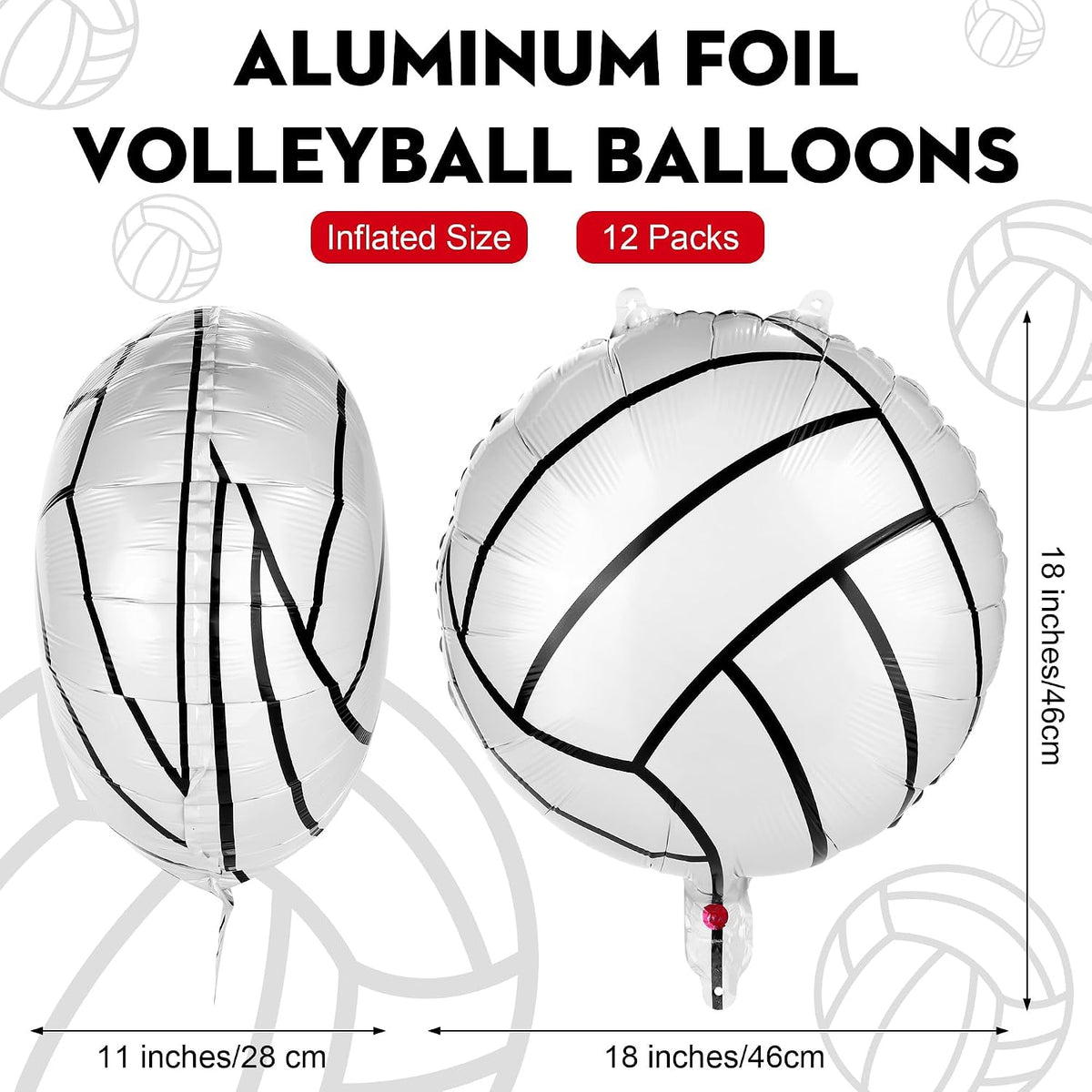 12-Pack 18-Inch Volleyball Foil Mylar Balloons for Themed Birthday Party Decorations