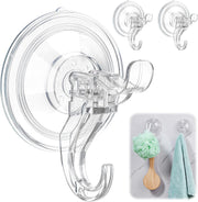 Set of 3 Clear Shower Suction Cup Hooks, Maximum Load Capacity 11 lbs