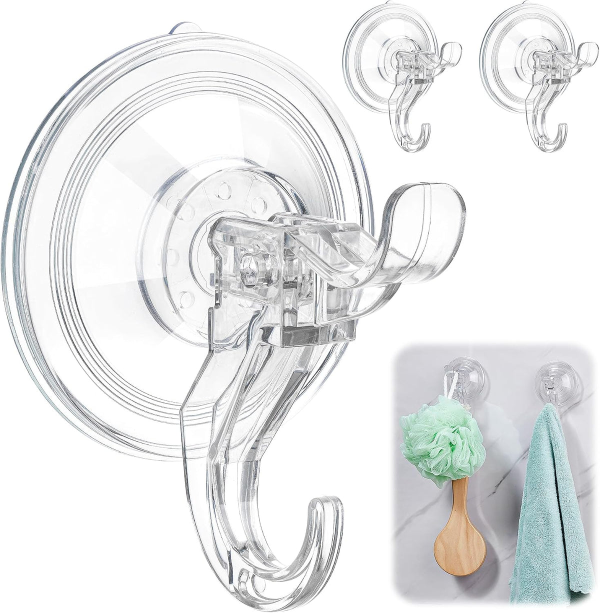 Set of 3 Clear Shower Suction Cup Hooks, Maximum Load Capacity 11 lbs