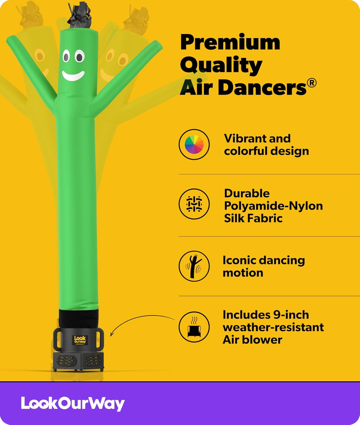 Air Dancers Wacky Waving Inflatable Tube Guy - 7Ft Tall Inflatable Advertising Waving Dancing Man with Sky Dancer Blower - Green