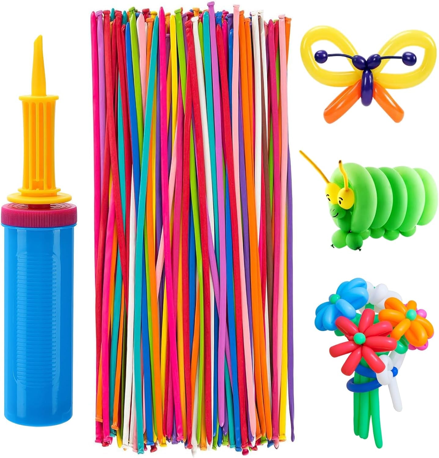 100 Pcs Premium Latex 260 Balloons Kit with Pump for Kids Party | Twisting Long Balloons to Make Animals Flowers, Fun Rainbow Balloons for Party Boys Girls Birthday Gifts Clowns Wedding Decor