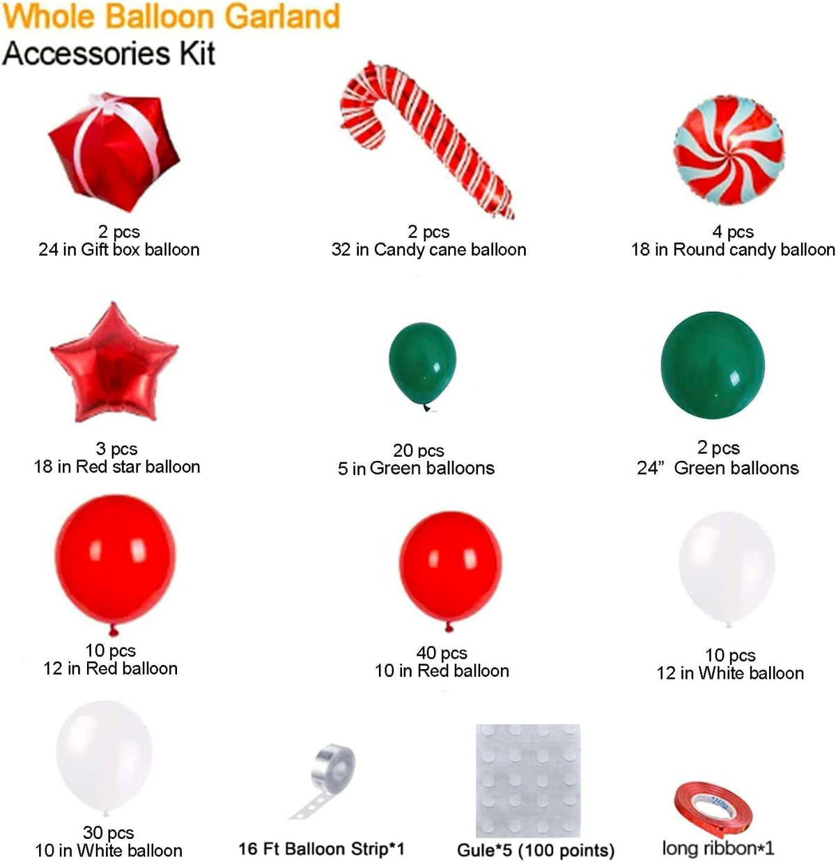 Christmas Balloon Garland Arch Kit - Includes Red and White Candy Balloons, Gift Box Balloons, and Red Star Balloons for Holiday Party Decorations