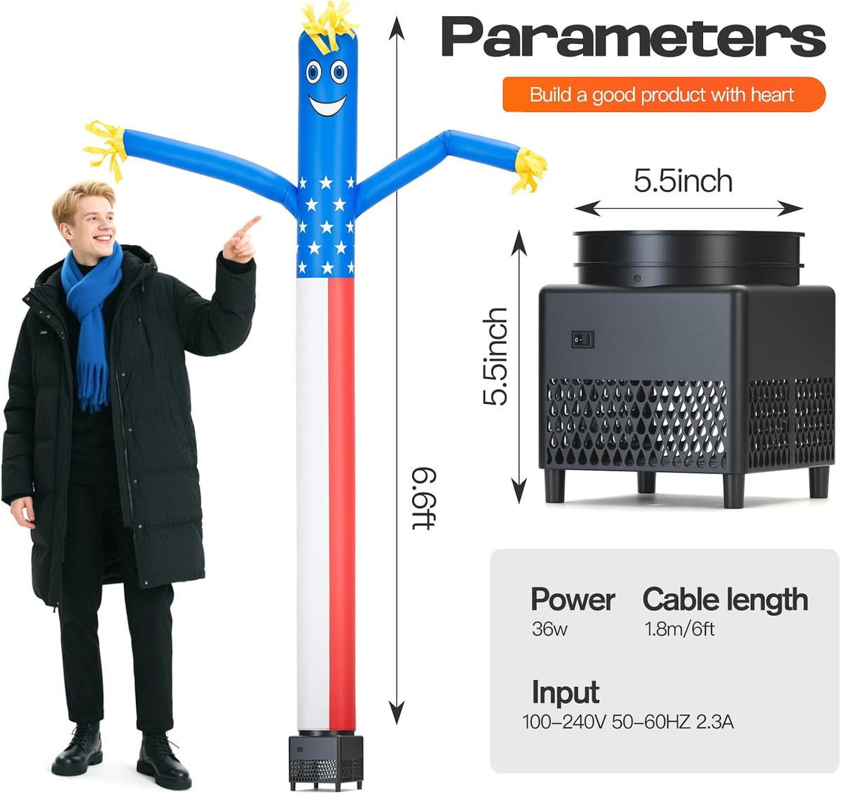 6Ft American Flag Inflatable Tube Dancing Man with Blower