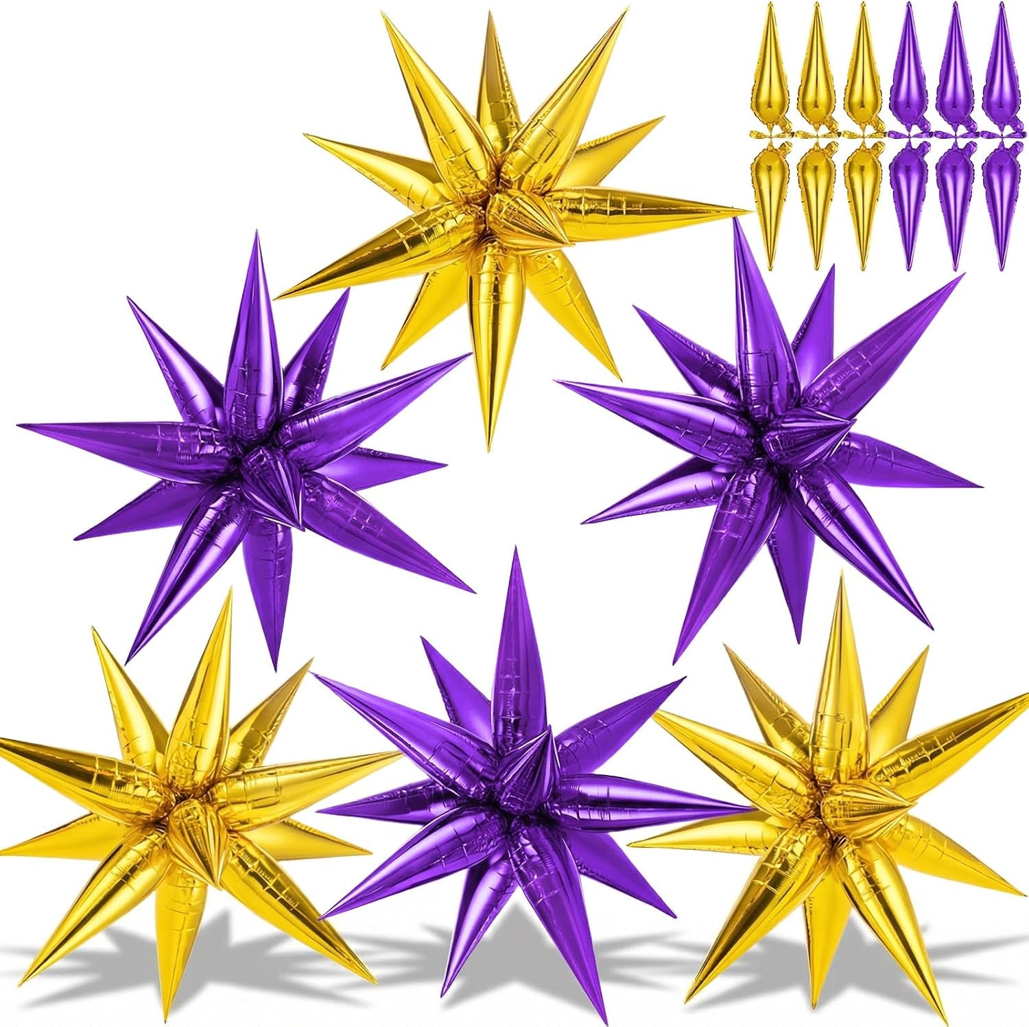 74 PCS Silver Star Balloons, 12 Point Star Foil Mylar Balloons Spike Explosion Cone Balloon for Party Decorations Supplies, Birthday, Wedding, Baby Shower, Graduation Balloon 2025
