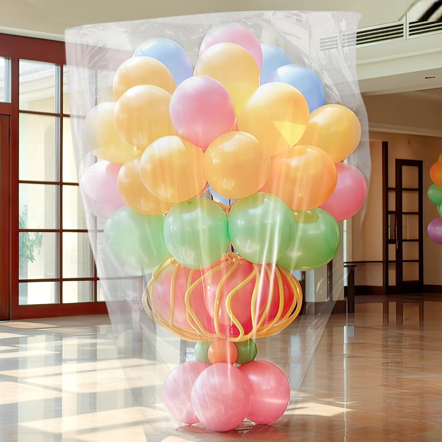 2Pcs 98 X 59 Inch Large Balloon Bags for Transport, Big Plastic Balloon Storage Bag Big Clear Balloon Drop Carrying Bag for Wedding Birthday Baby Showers Celebration Party Supplies