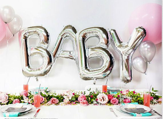 34" Large Silver "BABY" Balloon Kit- Includes 4 Balloons image 0