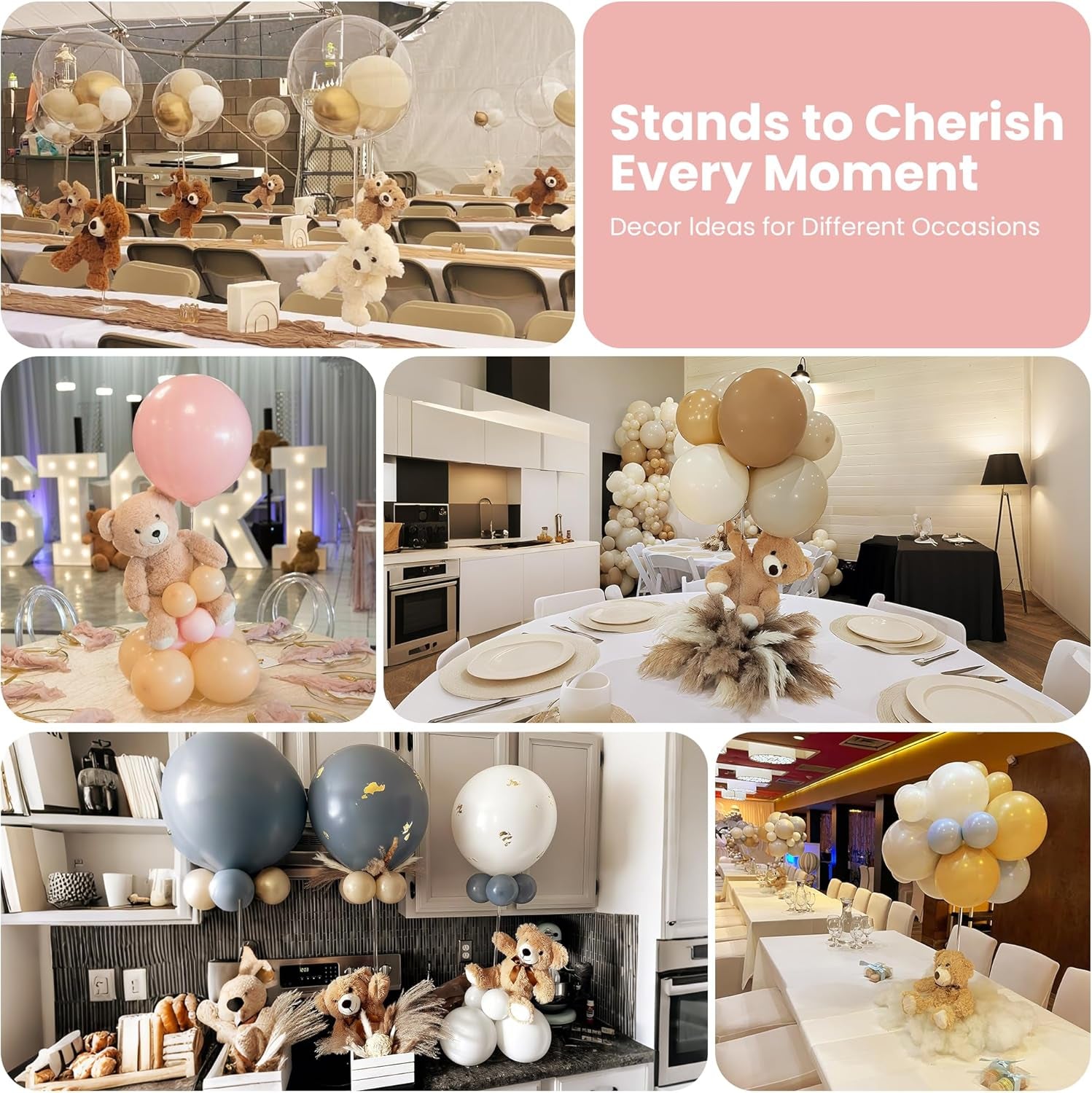 Balloon Stands for Table Set of 10, Adjustable Height 15.75 Inch, 23.62 Inch Balloon Centerpiece Stand, Acrylic Balloon Stick Holder with Base for Party Decorations (Balloons Not Included)