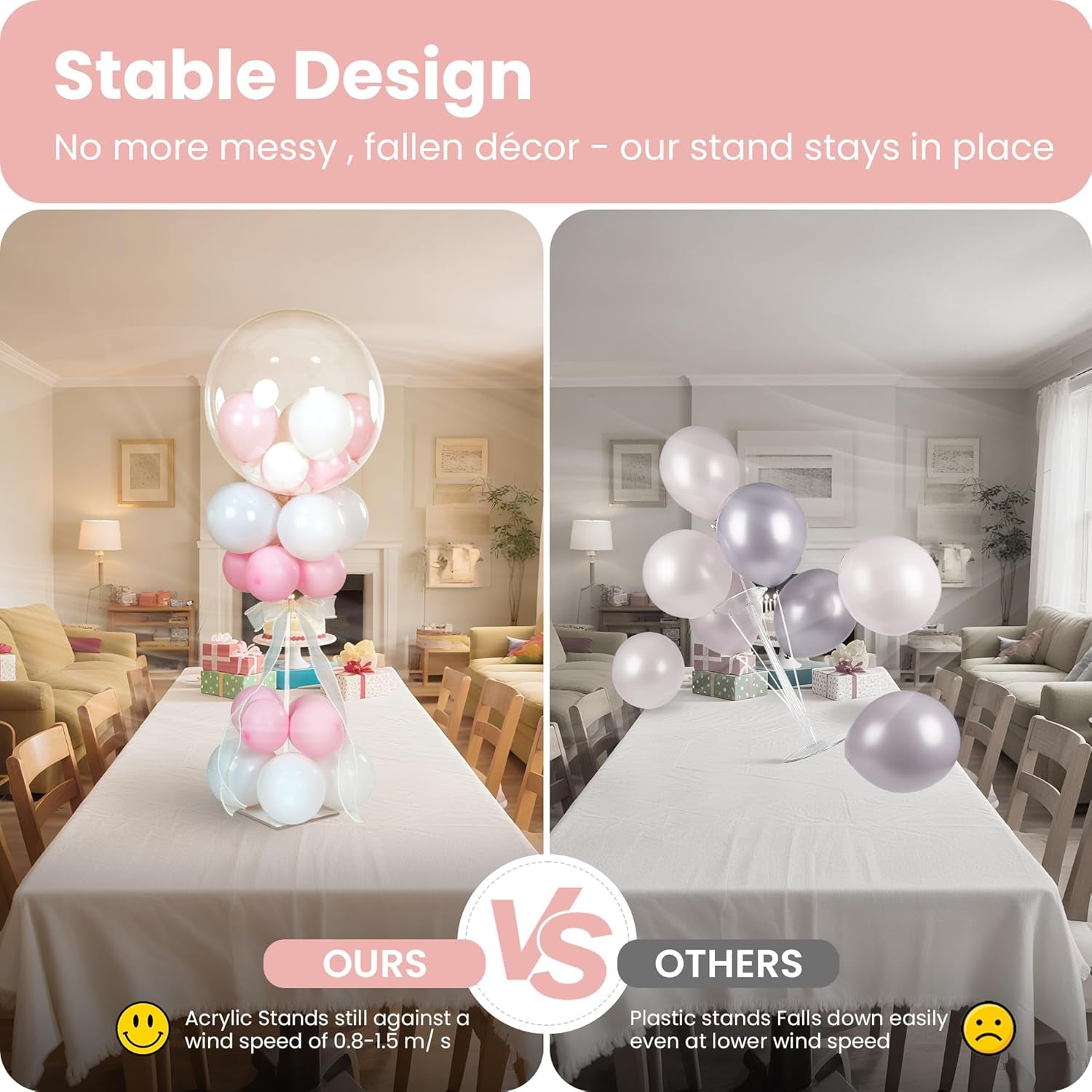 Balloon Stands for Table Set of 10, Adjustable Height 15.75 Inch, 23.62 Inch Balloon Centerpiece Stand, Acrylic Balloon Stick Holder with Base for Party Decorations (Balloons Not Included)