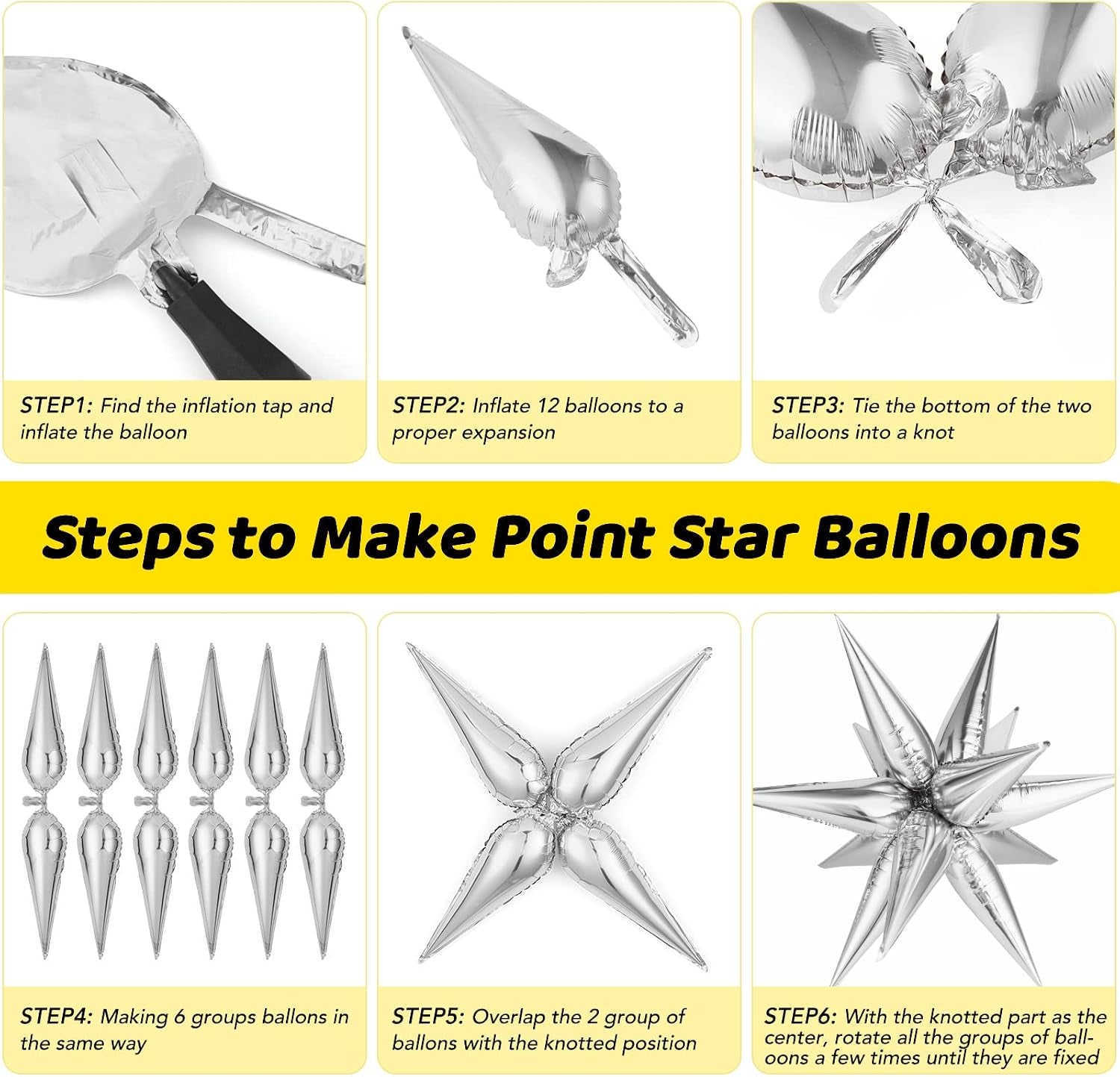 74 PCS Silver Star Balloons, 12 Point Star Foil Mylar Balloons Spike Explosion Cone Balloon for Party Decorations Supplies, Birthday, Wedding, Baby Shower, Graduation Balloon 2025