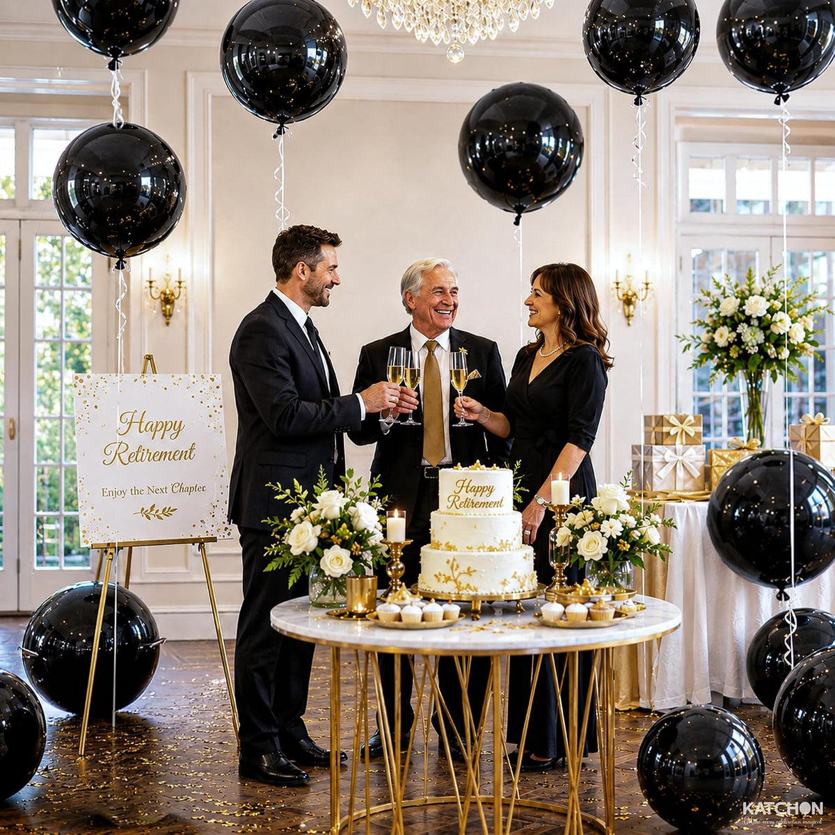 22-Inch Black Mylar Round Foil Balloons - Pack of 12