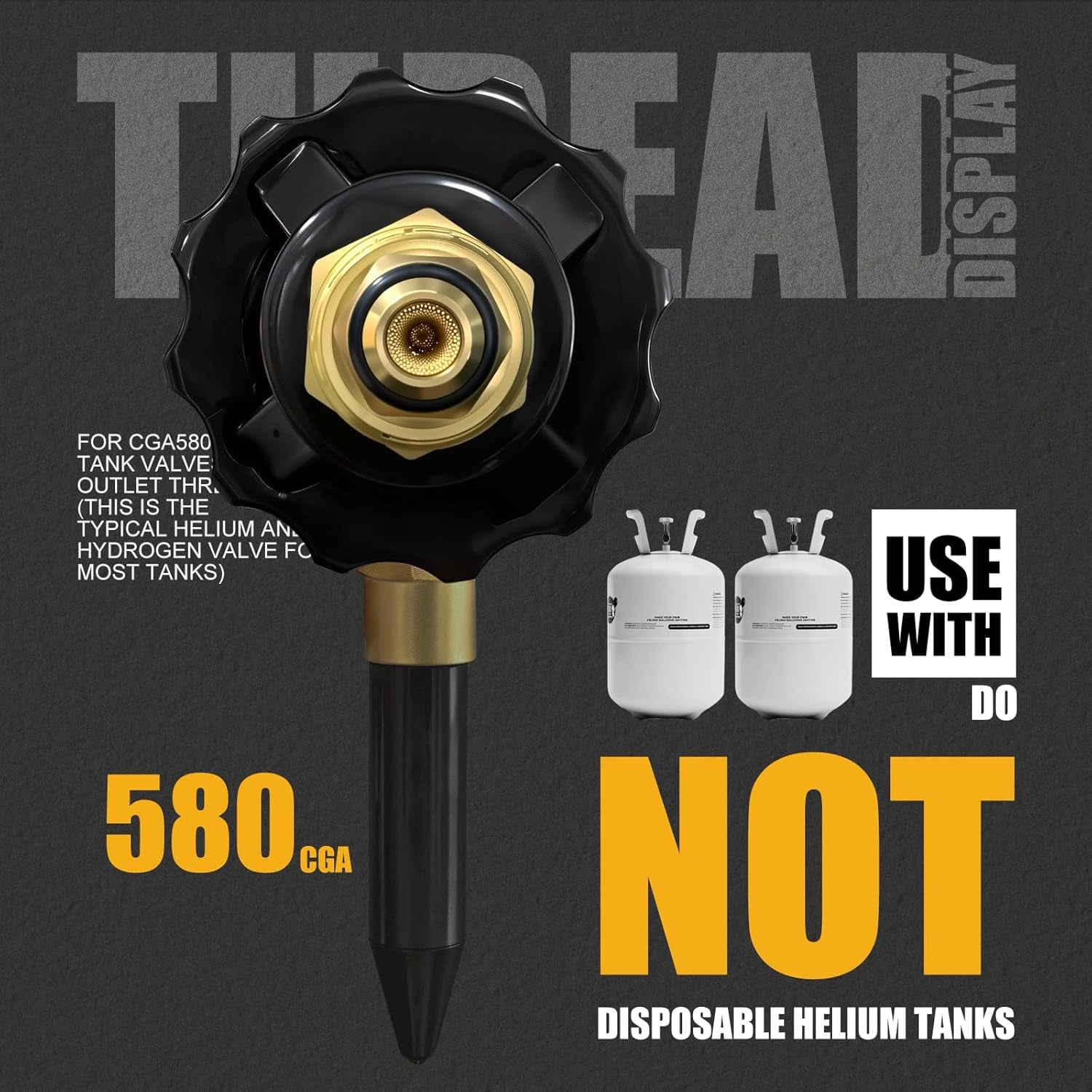High Flow Helium Tank Regulator with Pressure Gauge (0-3000 PSI) and CGA-580 Helium Tank Valves, Includes Shut-Off Valve for Foil Balloons