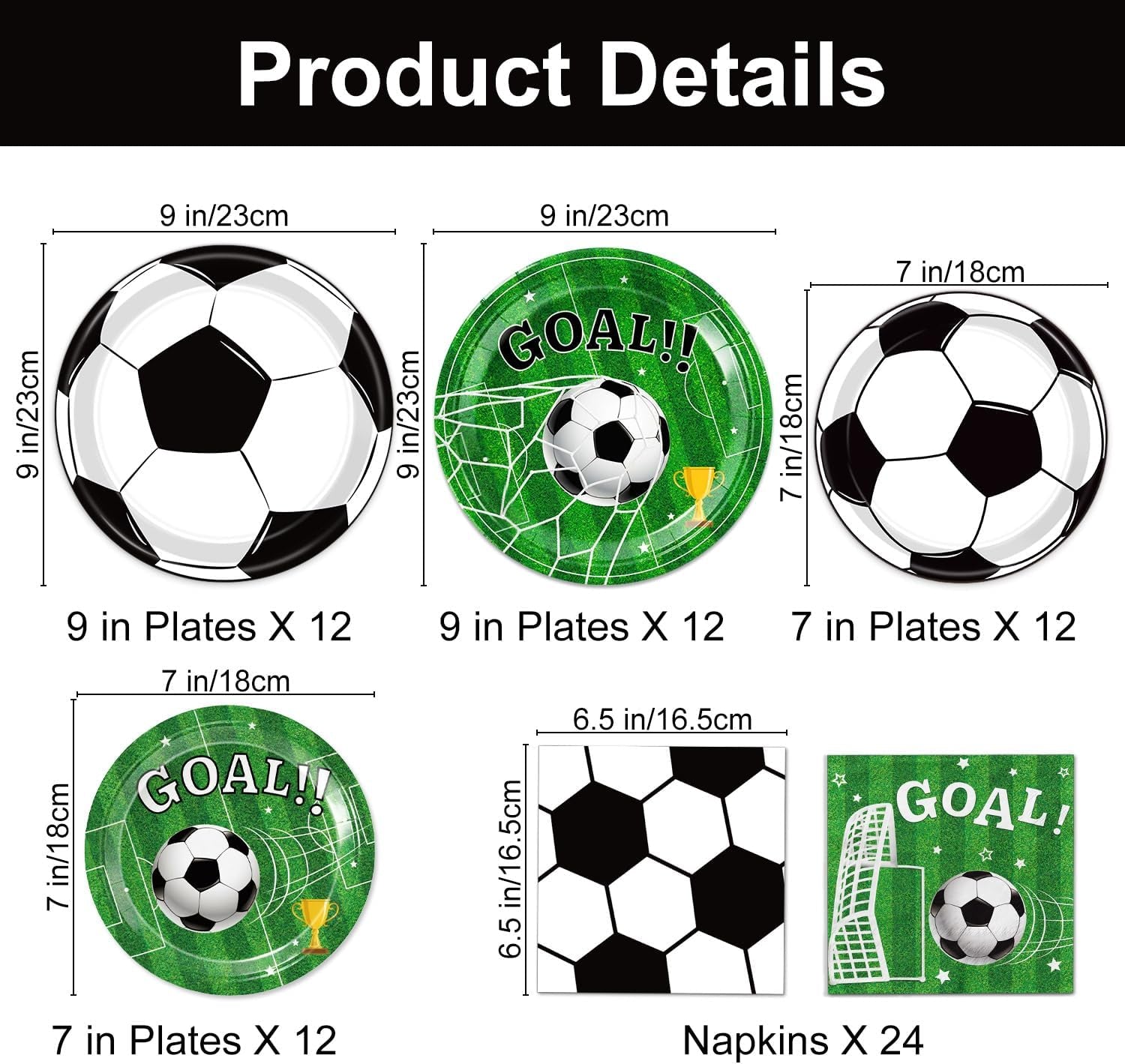 72 Pcs Soccer Plates and Napkins, Soccer Birthday Party Decorations Including Dinner Plates, Dessert Plates and Napkins for Boys Sports Soccer Party Decorations, Serves 24