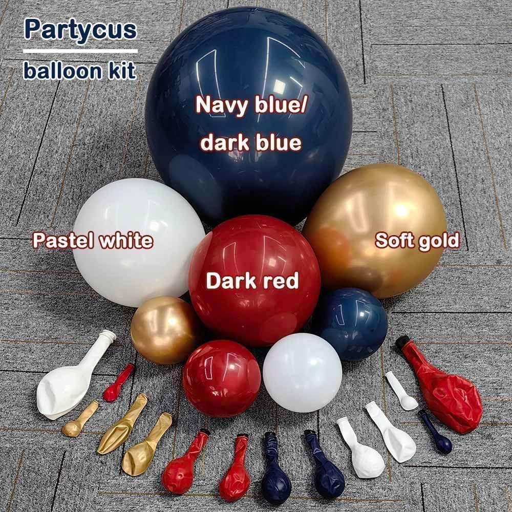 Red White Blue Balloon Arch Double Stuffed, Navy Blue Dark Ruby Red Balloon Garland Kit with Latex Gold for Birthday 4Th of July Patriot Graduation Independence Day Veterans Day Party Decoration