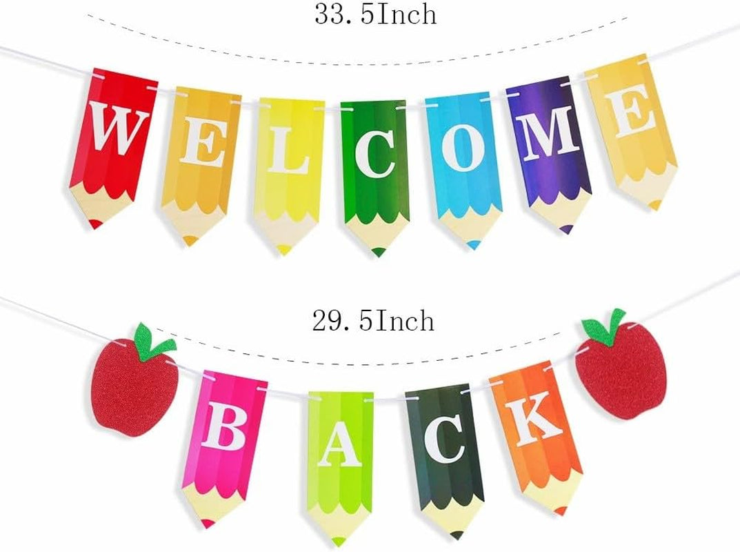 Welcome Back Banner Colorful Pencil Back to School Decorations First Day of School Banner - Teacher Banners - Back to School Party Decorations