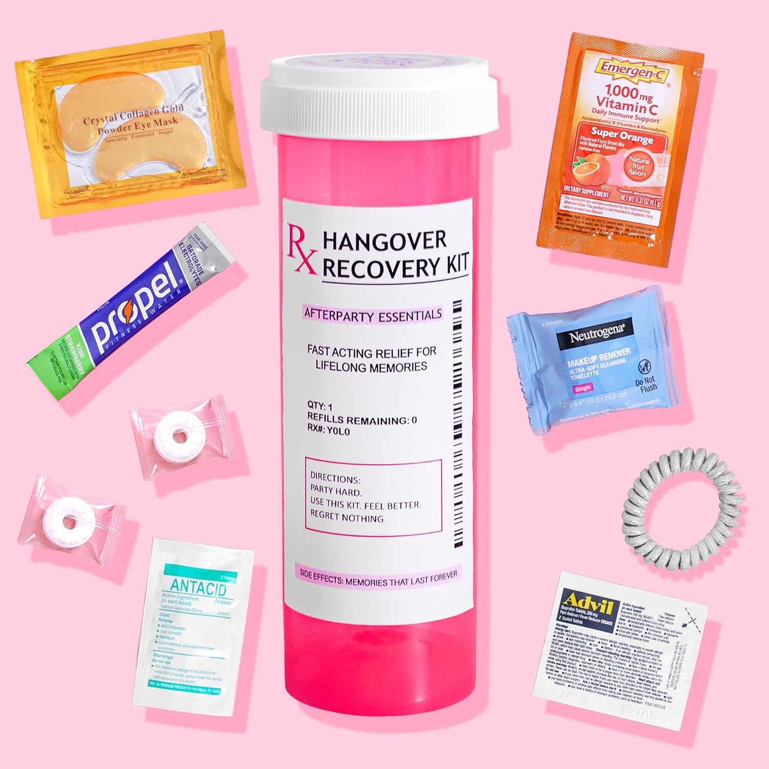 6 Pack Hangover Kit Party Favors in XL Pink Bottle | Bachelorette Party Favors, 21St Birthday & Bridesmaid Gifts | Funny Hangover Kit Supplies