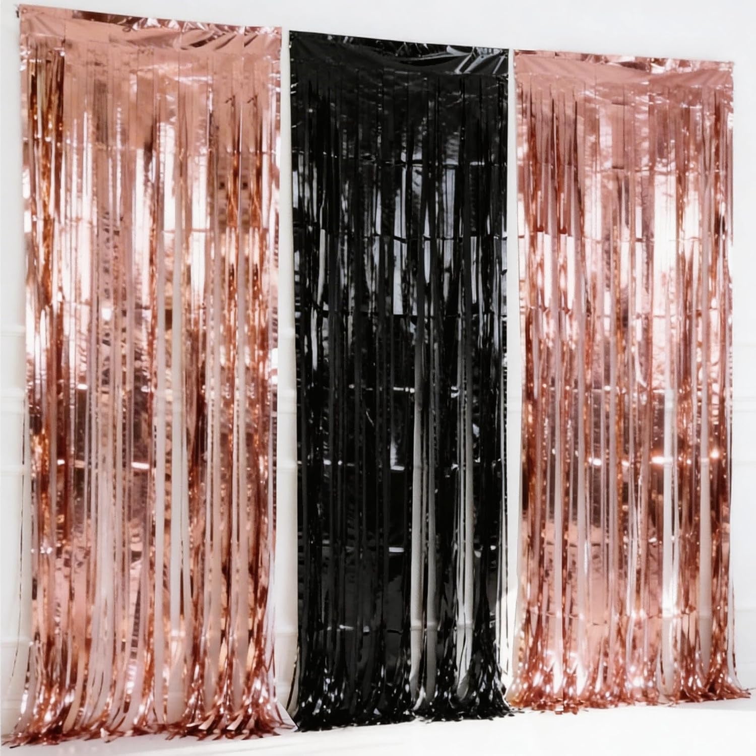 3-Pack Black Gold Foil Fringe Curtain,Party Decoration Streamer | 9.9*6.5Ft Party Backdrop,Birthday Tinsel,Happy Retirement Back Drop,Graduation ,Farewell,Summer Back to School