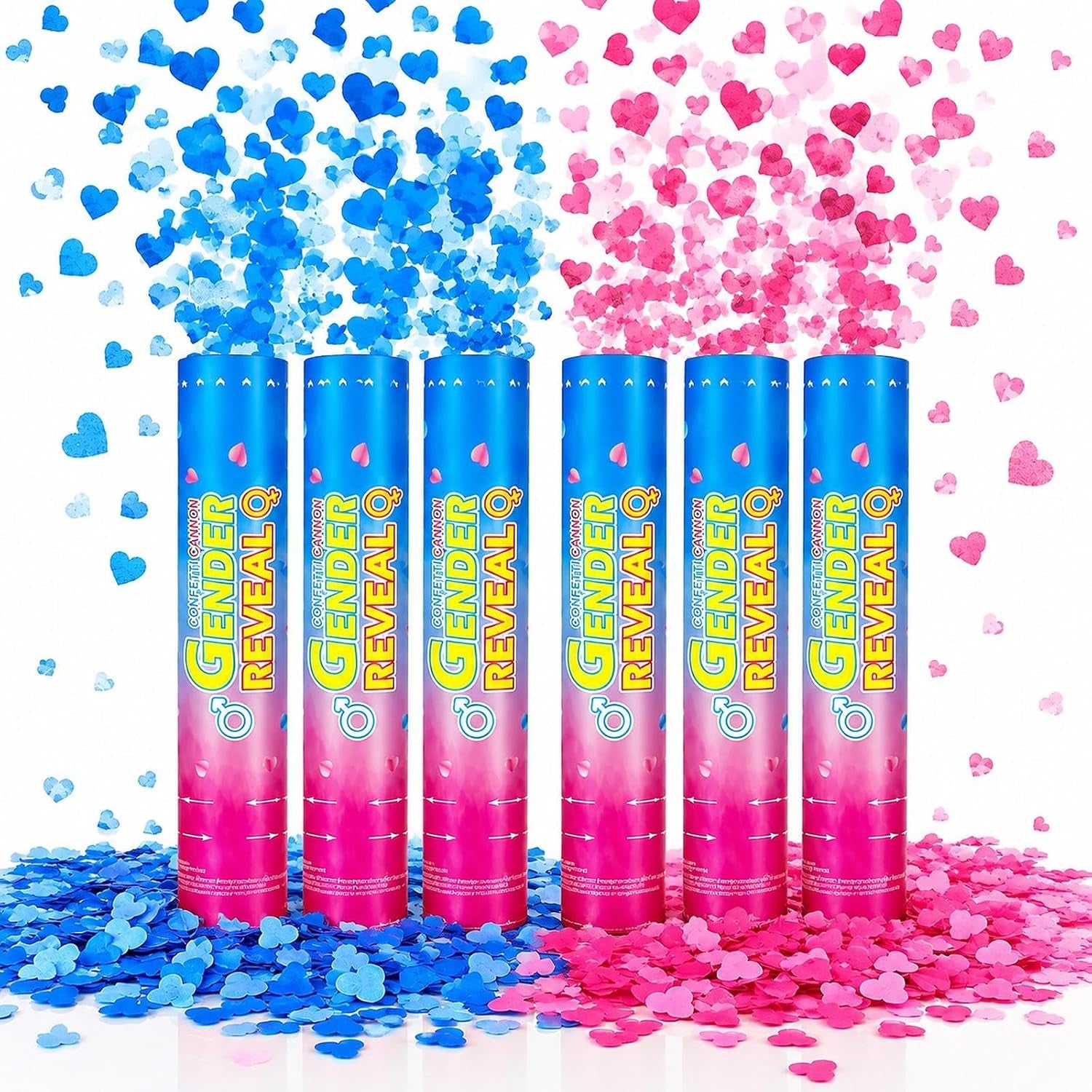 Gender Reveal Confetti Cannons Party Poppers – Gender Reveal Cannon Kit with Heart-Shaped Confetti – Easy Twist Shooters for Baby Reveal Party Decorations (Blue Confetti Cannoons)