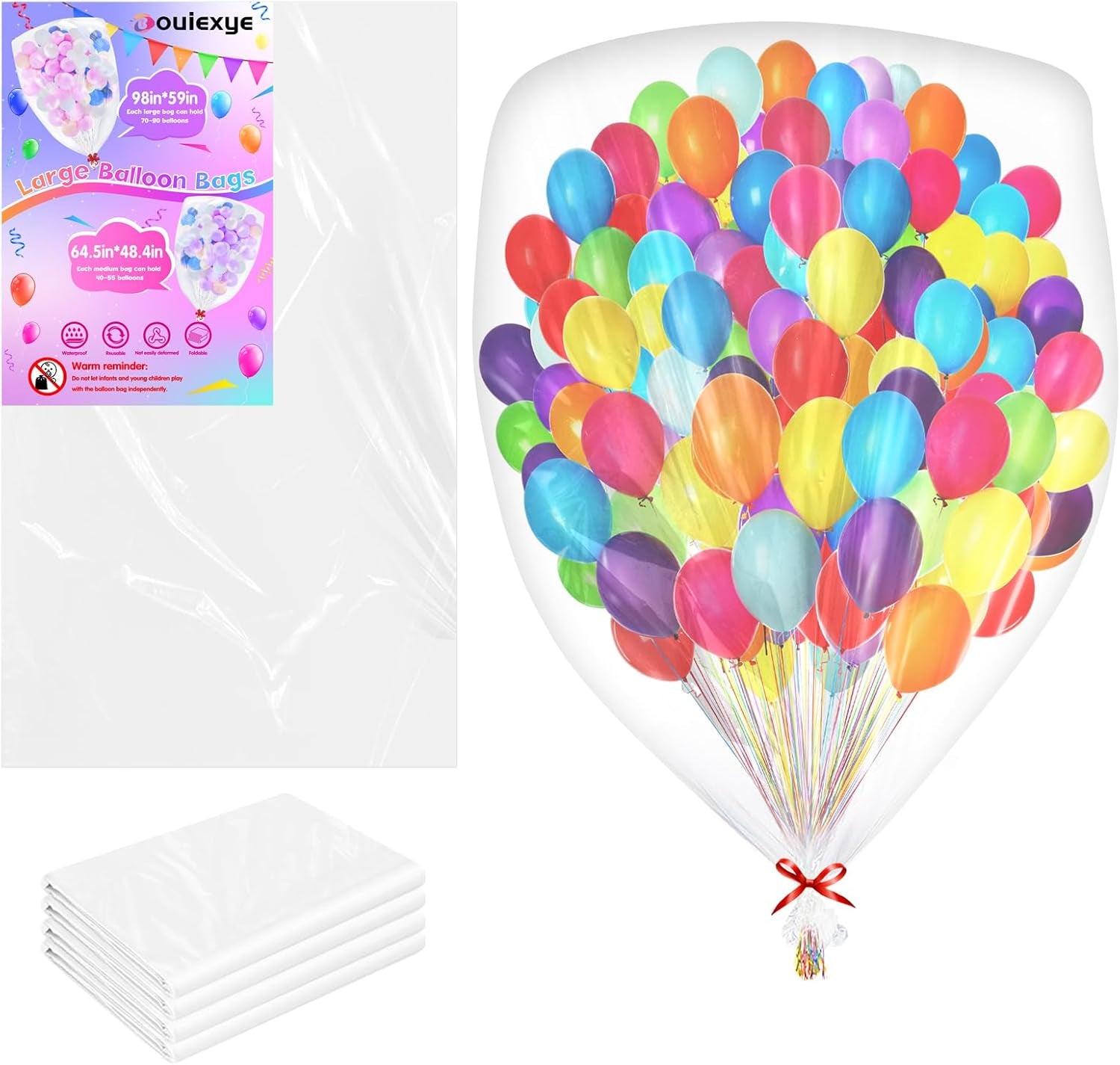 2Pcs 98 X 59 Inch Large Balloon Bags for Transport, Big Plastic Balloon Storage Bag Big Clear Balloon Drop Carrying Bag for Wedding Birthday Baby Showers Celebration Party Supplies