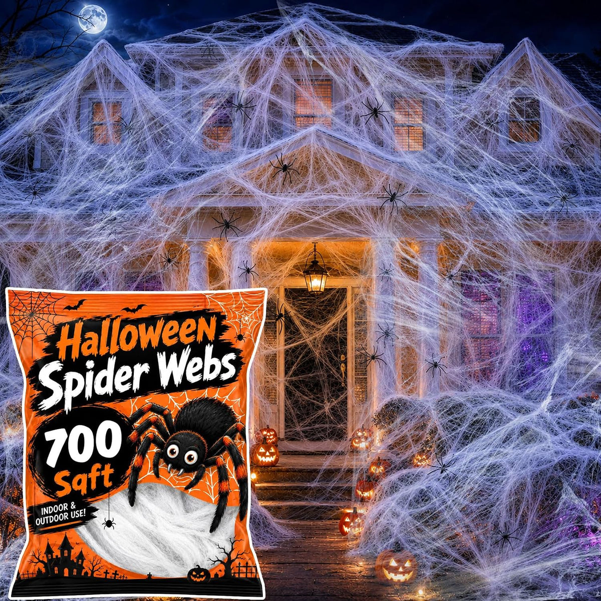 1100 Sqft Halloween Spider Webs - Outdoor Cobwebs with 40 Spiders