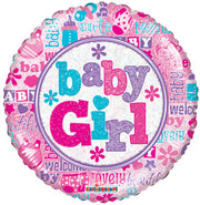 18" It's A Girl Holographic Helium Foil Balloons (5-PACK)  #19545
