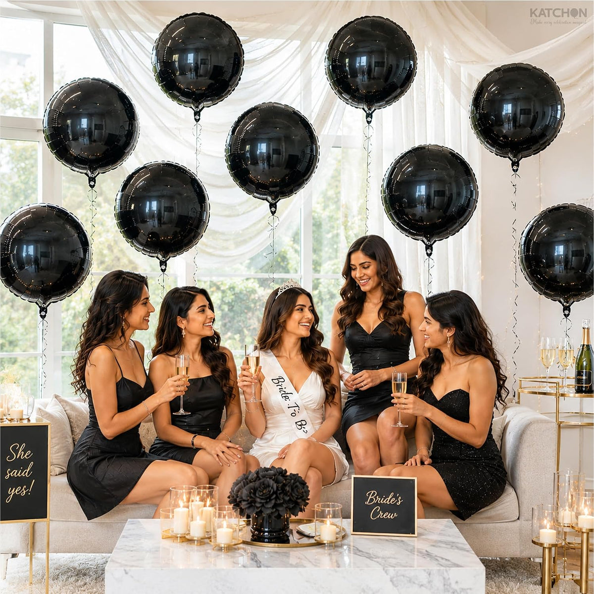 22-Inch Black Mylar Round Foil Balloons - Pack of 12