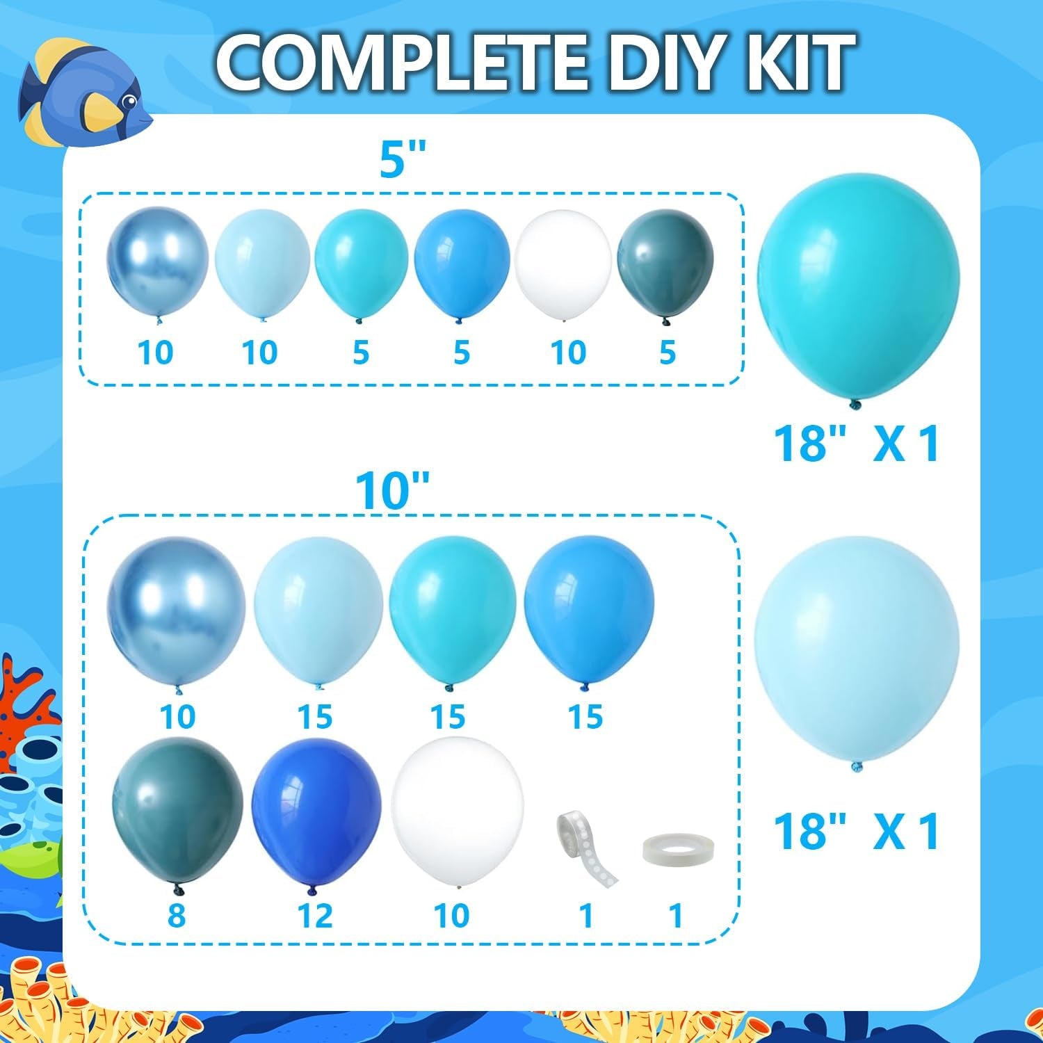 Under the Sea Party Decorations Ocean Balloon Garland Arch Kit, 135 PCS Blue Bubble Foil Fringe Curtains Backdrop Tinsel Streamer Photo Booth Props Mermaid Beach Themed Birthday Party Decor Supplies