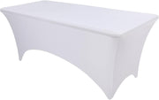 Fitted Rectangle Tablecloth White 8 Feet Table Clothes - Elastic Spandex Massage Bed Table Cover, Stretch Wrinkle Free Linens for Party, Wedding, Birthday, Banquet, Vendor