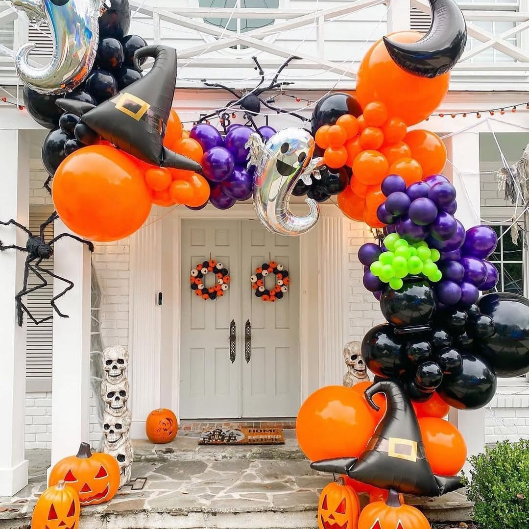 Halloween Party Balloons, 50Pcs 12Inch Green Purple Orange Black Balloons