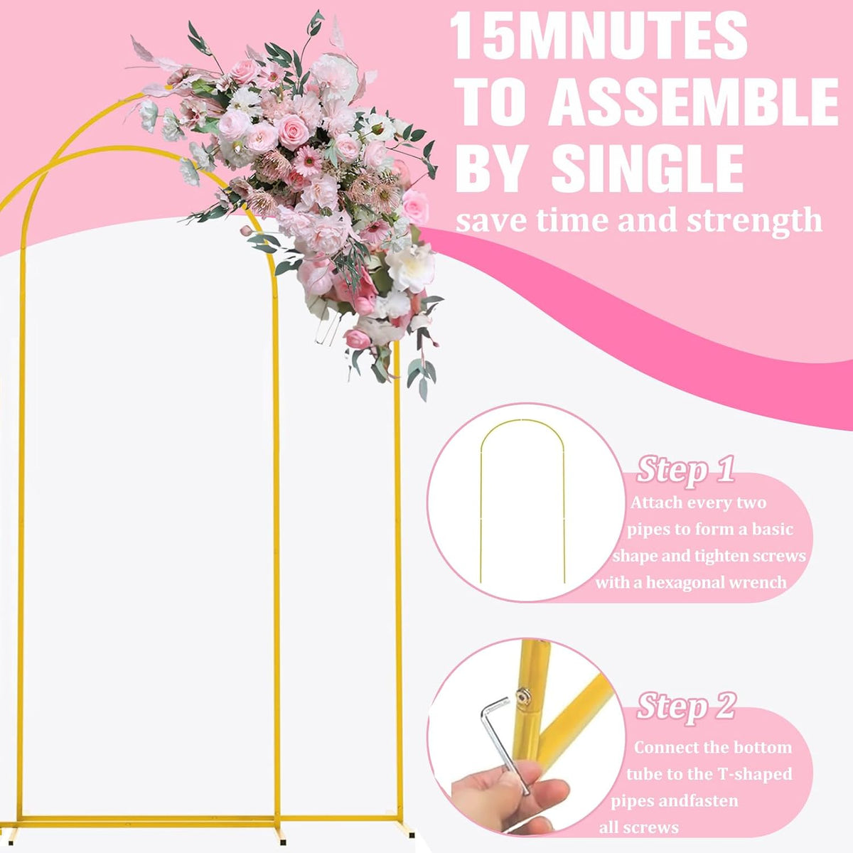 7.2FT and 6.6FT Metal Wedding Arch Backdrop Stand Set for Events, Parties, and Ceremonies