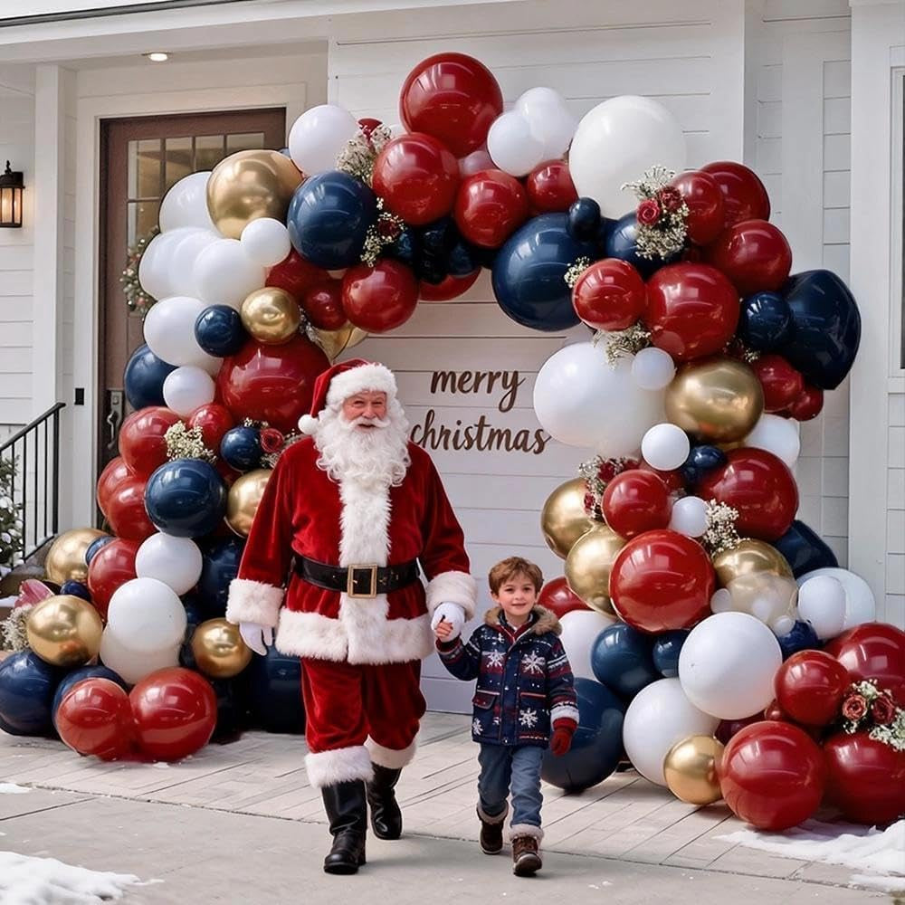 Red White Blue Balloon Arch Double Stuffed, Navy Blue Dark Ruby Red Balloon Garland Kit with Latex Gold for Birthday 4Th of July Patriot Graduation Independence Day Veterans Day Party Decoration