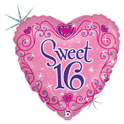 18" Sweet 16 Heart Shape  Helium Foil Balloons (1 pack)-#86592