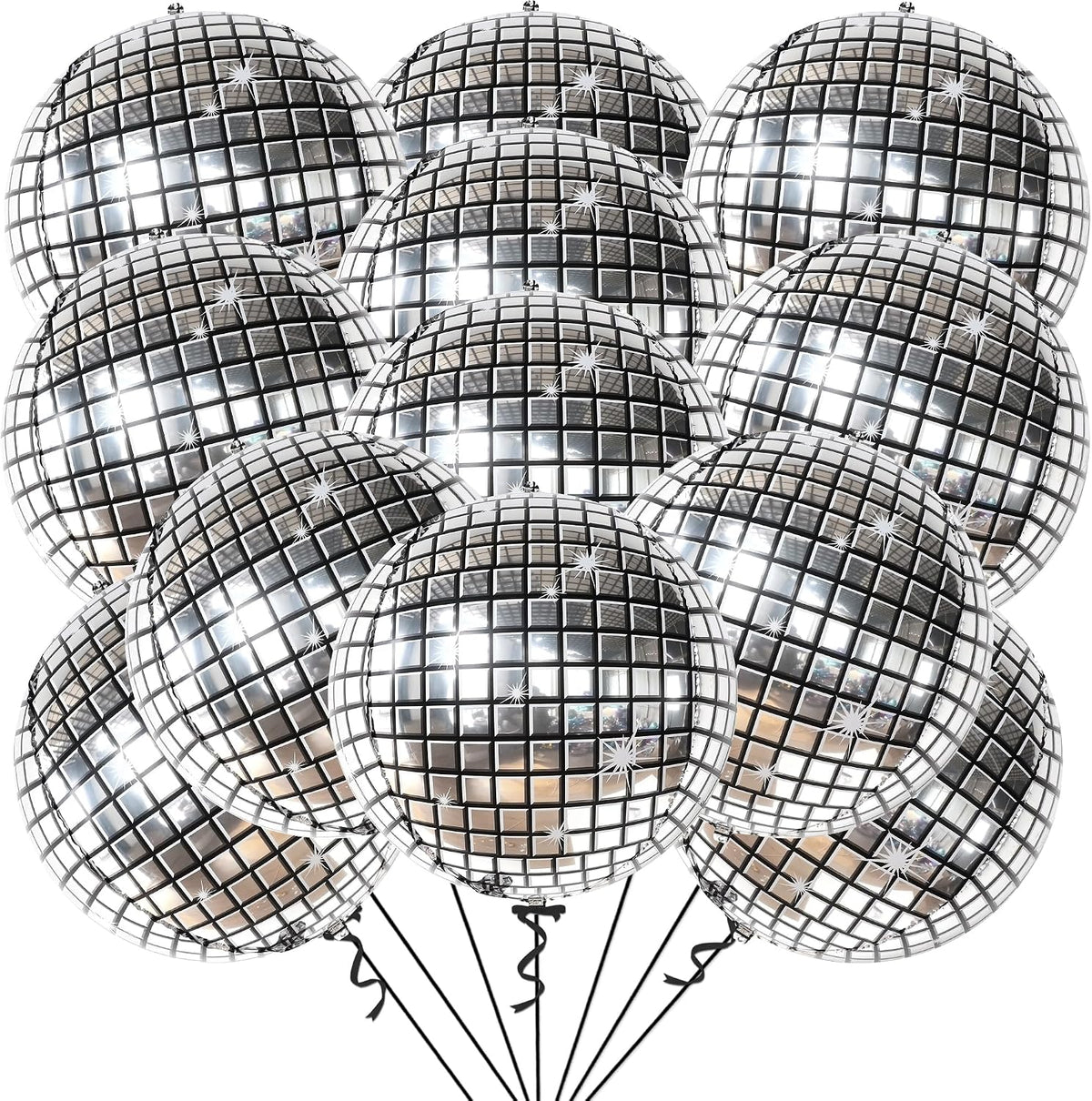 22-Inch Black Mylar Round Foil Balloons - Pack of 12
