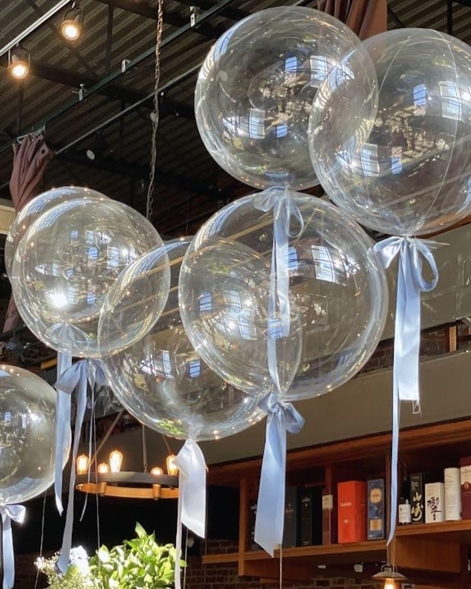 60-Piece Clear Bobo Balloon Set in 6 Sizes for Stuffing - Ideal for Baby Showers, Weddings, Birthdays, and Christmas Party Decorations (8/11/18/20/24/36 Inches)