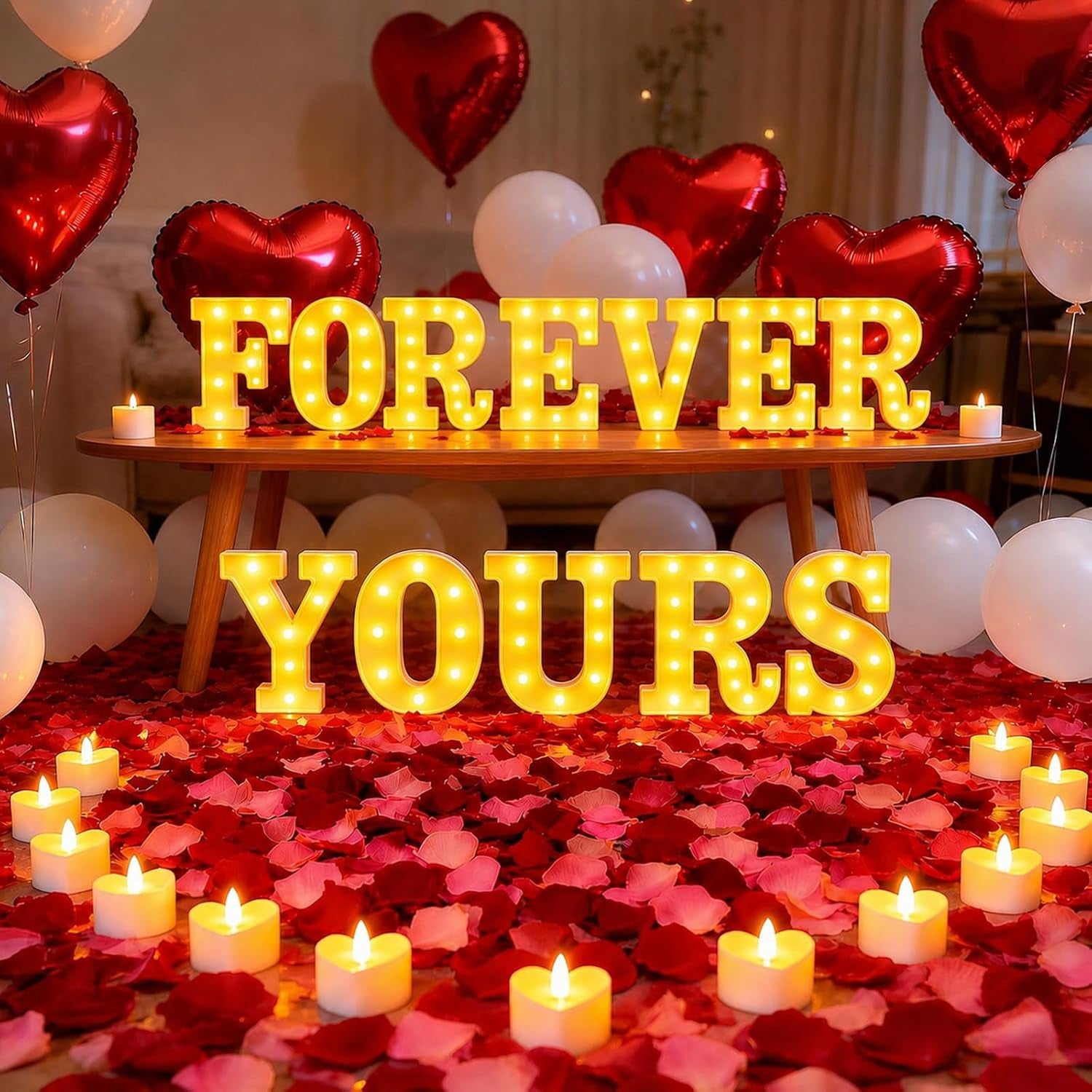 Marry Me Light up Letters, with 30 Tea Lights Candles, Rose Petals, Aluminum Balloons, Balloons, Red Carpet, Rose Ring Box, Double Sided Tape, Valentine'S Day Proposal Engagement Wedding Decorations
